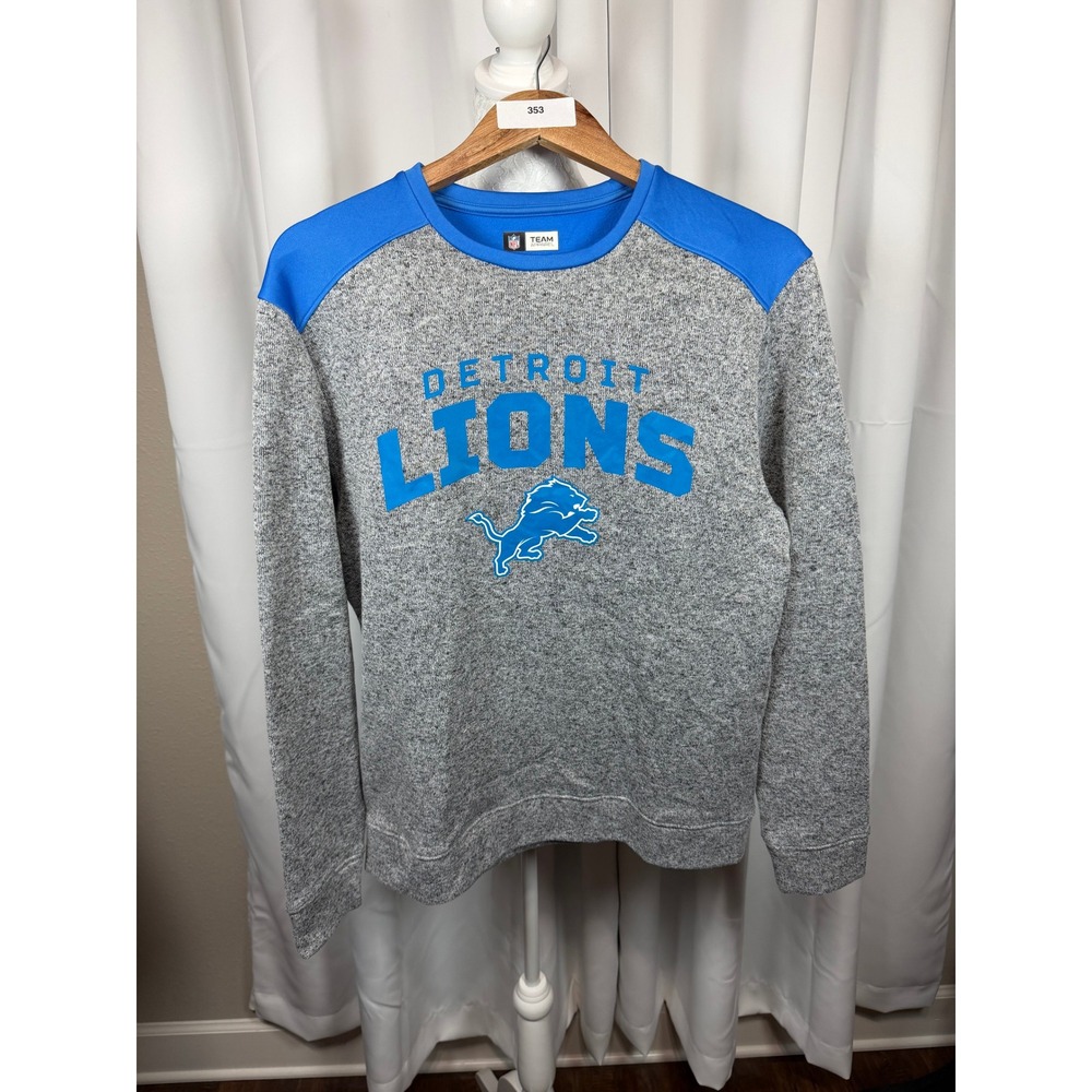 NFL Team Apparel Detroit Lions Heather Gray Blue Crewneck Sweatshirt Mens Medium